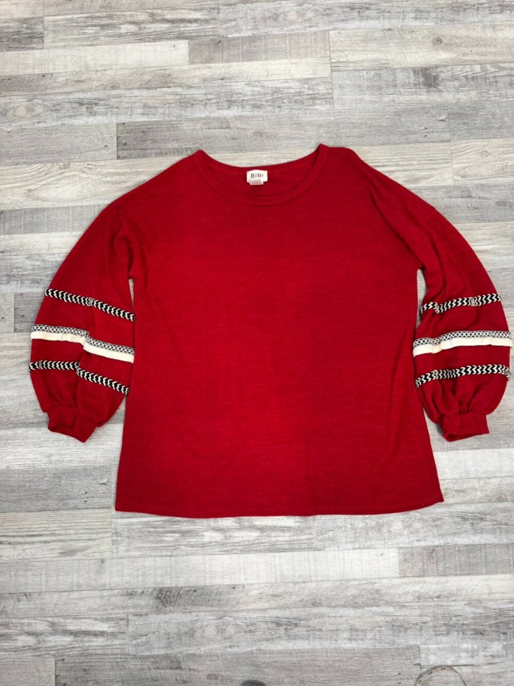 Bibi red black ivory balloon sleeve oversized sweater size XL R32